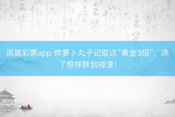 凤凰彩票app 炸萝卜丸子记取这“黄金3招”，凉了照样酥到掉渣！