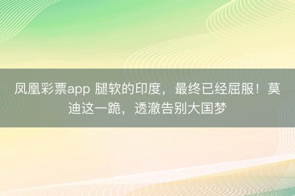 凤凰彩票app 腿软的印度，最终已经屈服！莫迪这一跪，透澈告别大国梦