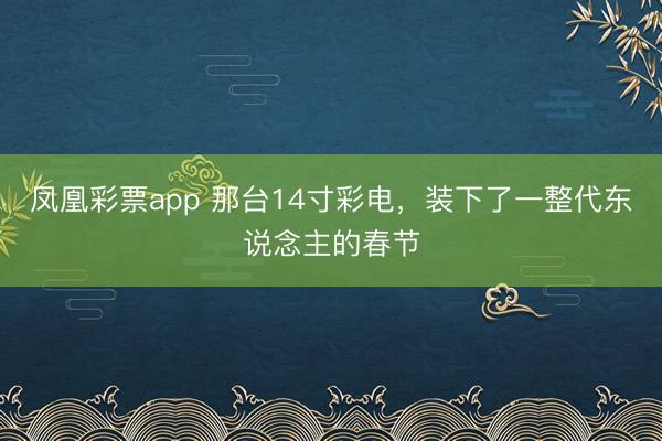 凤凰彩票app 那台14寸彩电，装下了一整代东说念主的春节