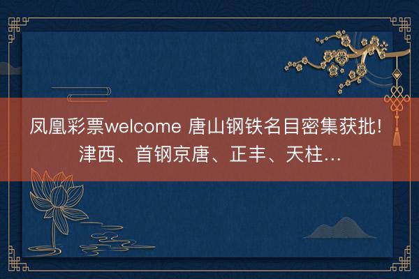 凤凰彩票welcome 唐山钢铁名目密集获批! 津西、首钢京唐、正丰、天柱…